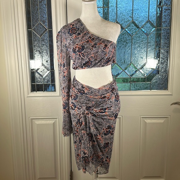 NWT MISA Los Angeles Calypso Cutout Midi Dress Blue M - Picture 2 of 8